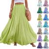 Falda Larga Maxi Plisada de Color Sólido de Algodón Lino de Corte Holgado para Mujer con Dobladillo Ancho Acampanado Cintura Elástica para Uso Casual