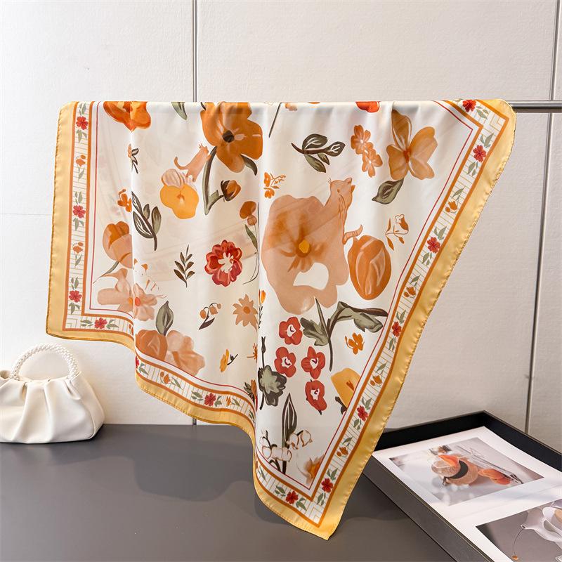 

2026 New Printed Scarves Women s Scarf Spring and Summer Floral Decorations Small Neckties Hairbands Bags Hijab 70x70CM