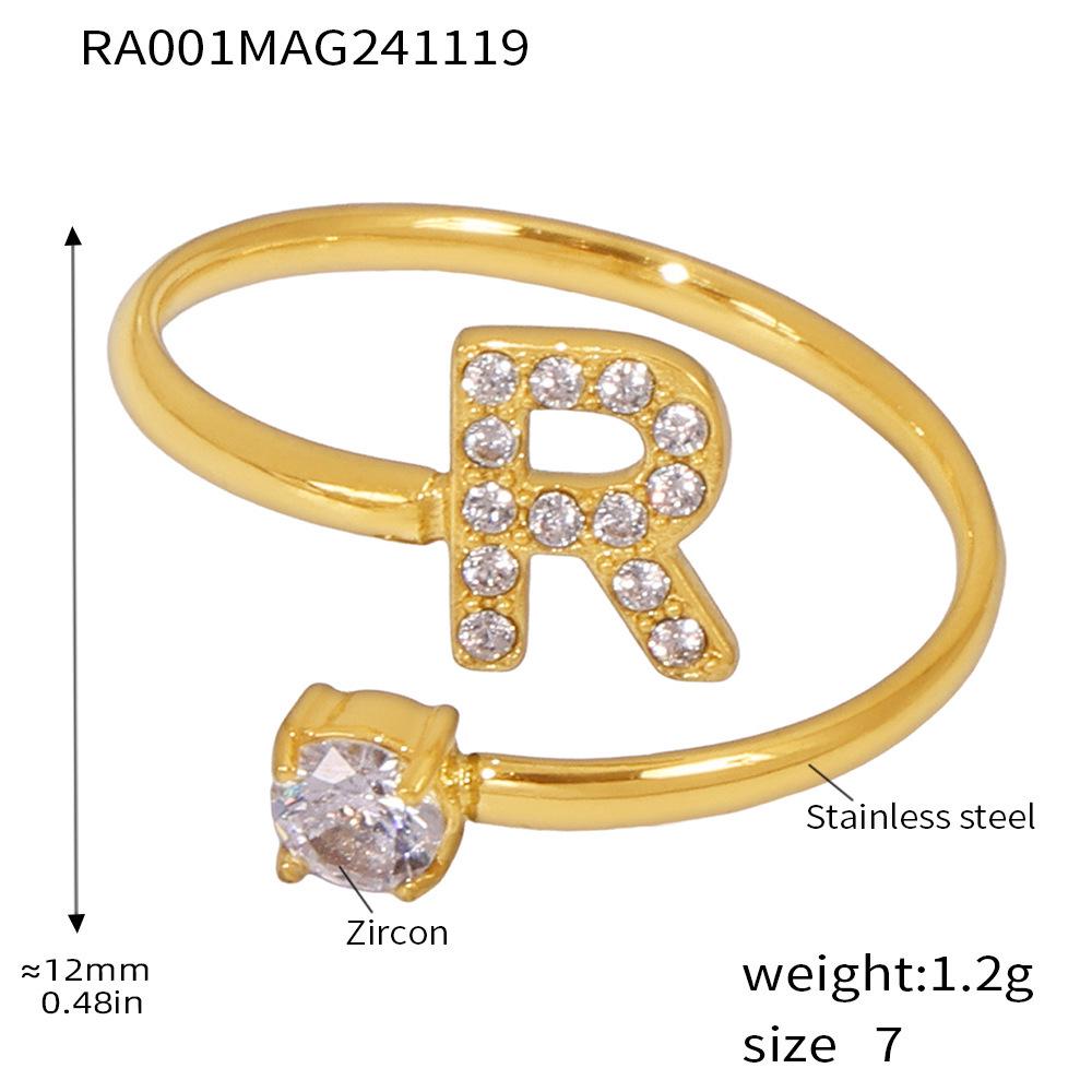 Qiong Yao 26-Letter Zircon Inlaid Jewelry Set: Gold-Plated Titanium Steel Necklace, Bracelet, Ring, and Stud Earrings.