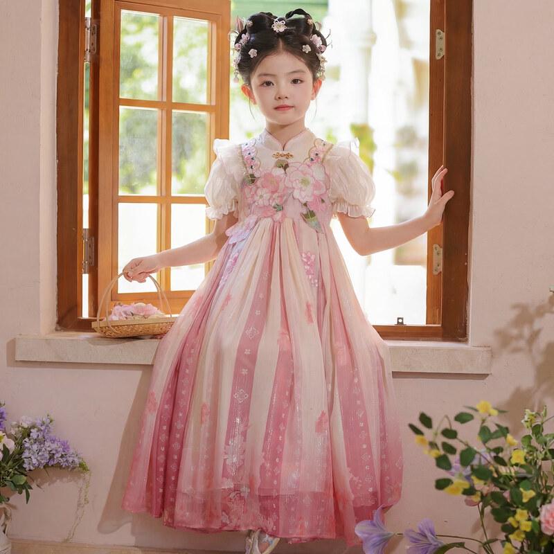 Girls' Pink Hanfu Princess Summer Dress