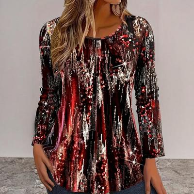 Elegant Women's Long Sleeve T Shirt Casual Fall Long Sleeve Tops Seasonal Fashion T Shirt 3D Printing OverSize Women's Clothing