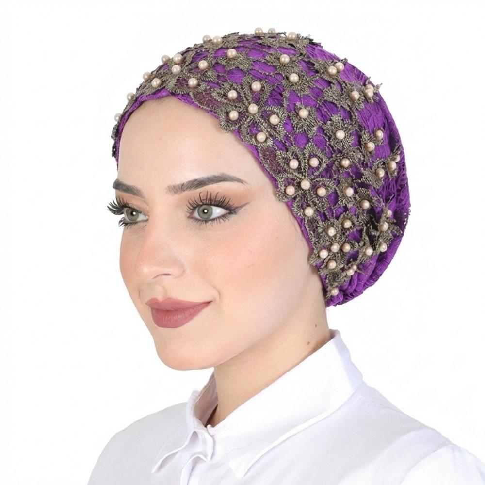 Elegant Glittery Chemo Cap Embroidery Beaded African Headwrap Muslim Inner Hijab Hat For Women