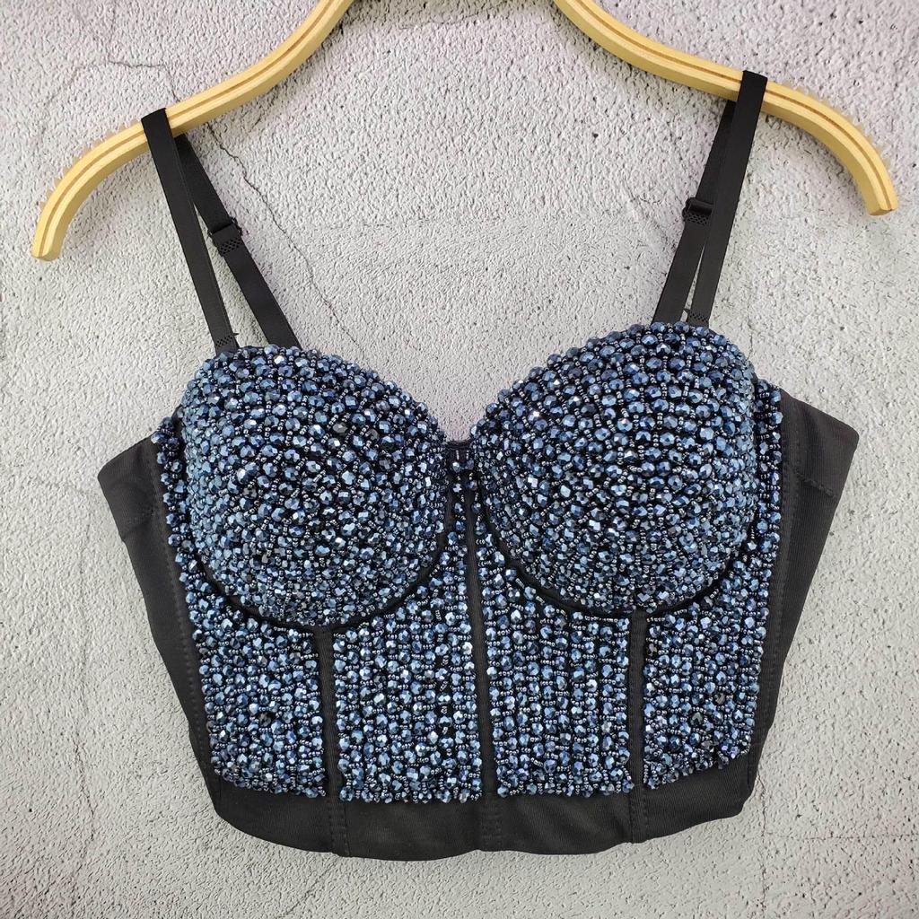 European & American Rivet Beaded Crop Top Corset Camisole