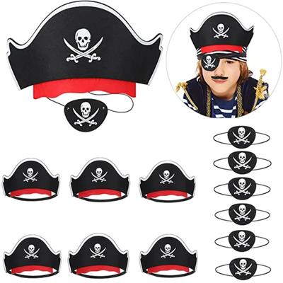12Pcs Chapéu de Capitão Pirata Caveira Estampa de Olho Crianças Adulto Festa de Halloween Cosplay Fantasia Boné Decoração Adereços