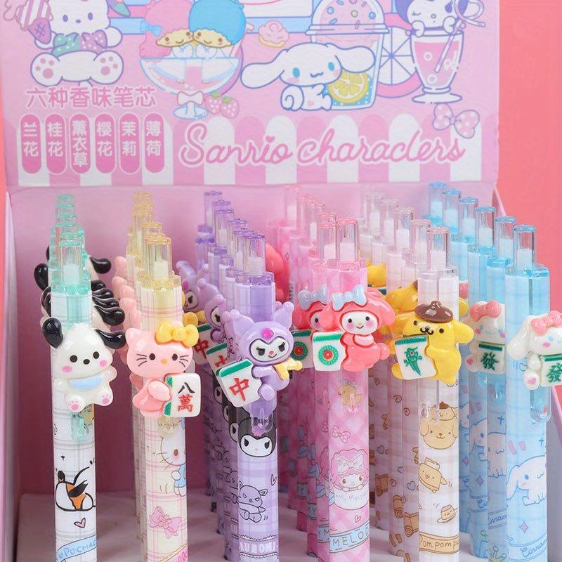 36pcs New Cute Hello Kitty Cartoon Wealth Family Series Resin Patch Press Pen Cartoon Kuromi St Head Signature Pen 0.5mm Black