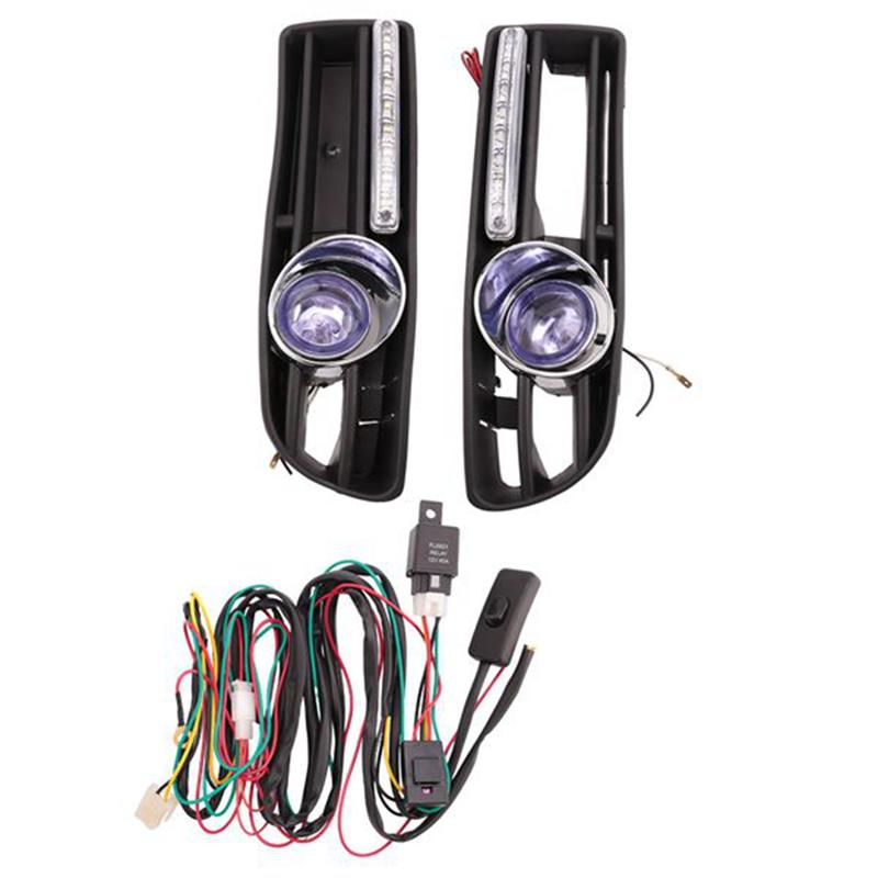 A03Z-1 Pair Car LED Fog Light Bumper Grille With Switch For VW Jetta Bora Mk4 2000 2001 2002 2003 2004