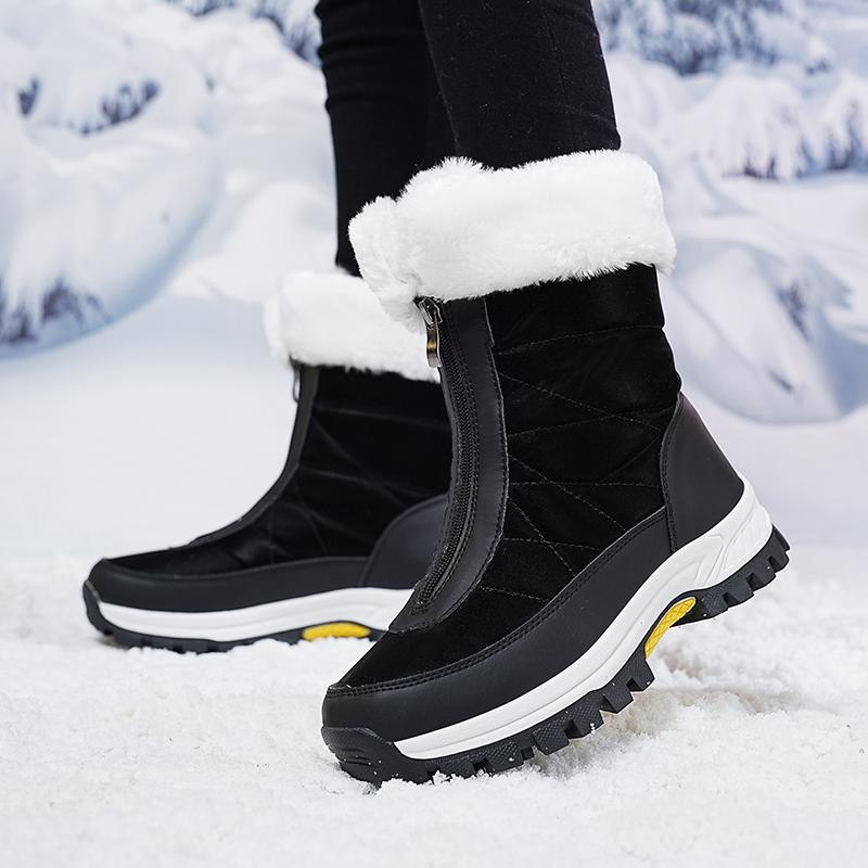 Damen Winter Lederstiefel Damen Winterschuhe Warm halten Rutschfest Schwarz Schneestiefel Damen Schnürstiefel Weiße Stiefel