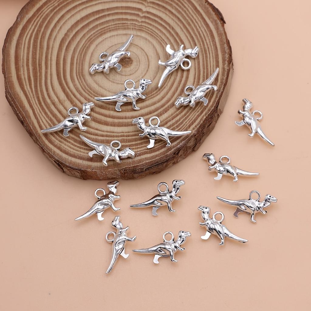 10 ciondoli dinosauro d'argento, ciondoli animali, usati per la creazione di gioielli, collane fatte a mano, braccialetti, orecchini, portachiavi decora