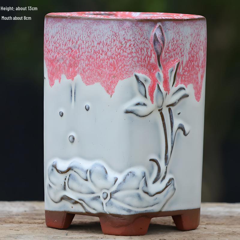 Handmade Terracotta Succulent Pot, Large Square with Gloss Glaze and Breathable Design.