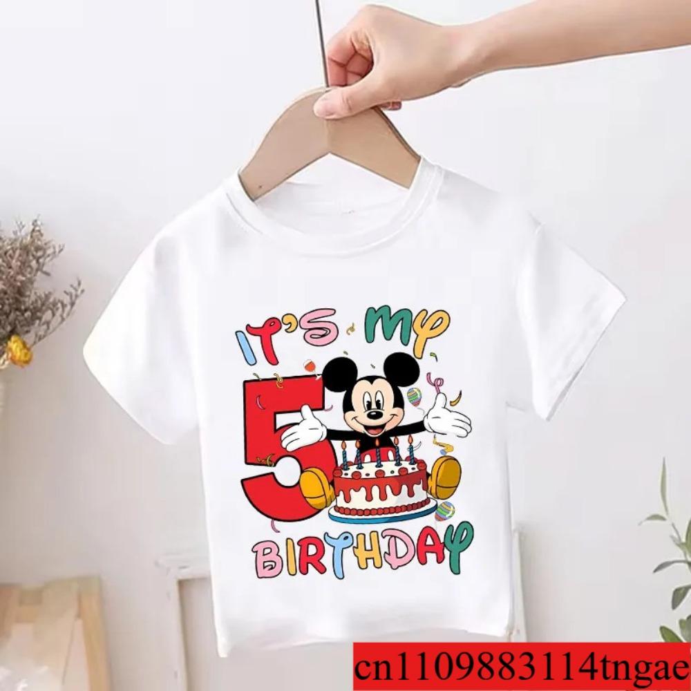 Mickey Mouse Child Birthday Clothes Girl Boy Number T Shirt Cartoon Print Kids Tee Baby Top Summer Infant Cute Short Sleeve Gift