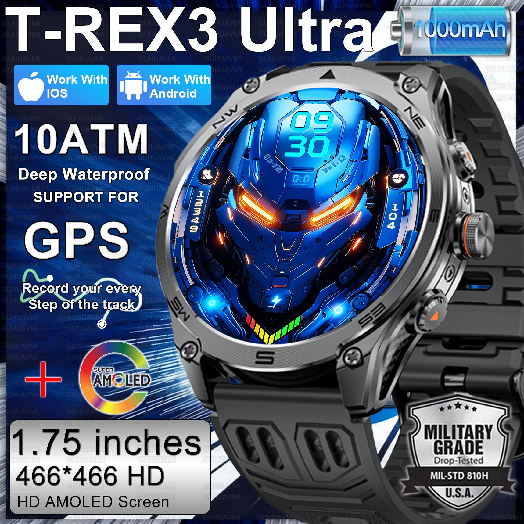 New Military Smart Watch 1000Mah Battery GPS trace Compass 10ATM Waterproof Tactics Sport Flashlight call Smart Watch Men 1000mAh Battery