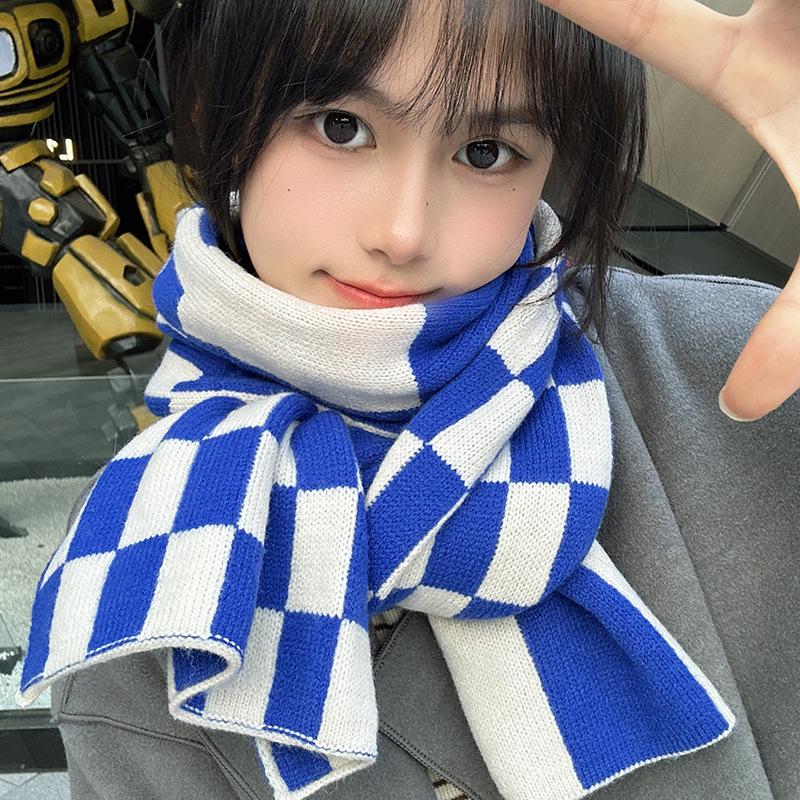 Luochi Plaid Scarf - Soft, Thickened, Versatile Korean Style Neck Warmer for Autumn/Winter In Red Plaid