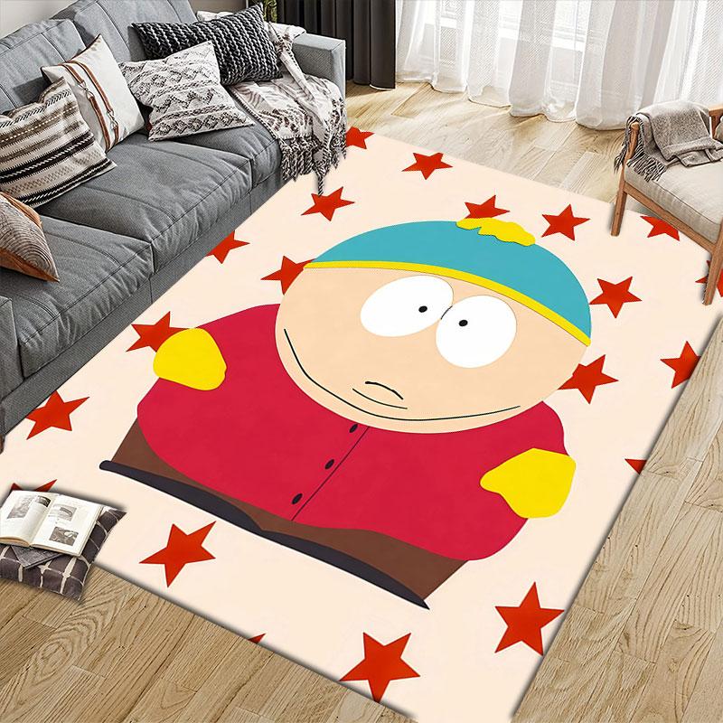 Eric Cartman Flannel Printed Carpet, Home Sofa Decoration for Living Room & Bedroom, Non‑Slip Play Flannel Floor Mat for Game Room