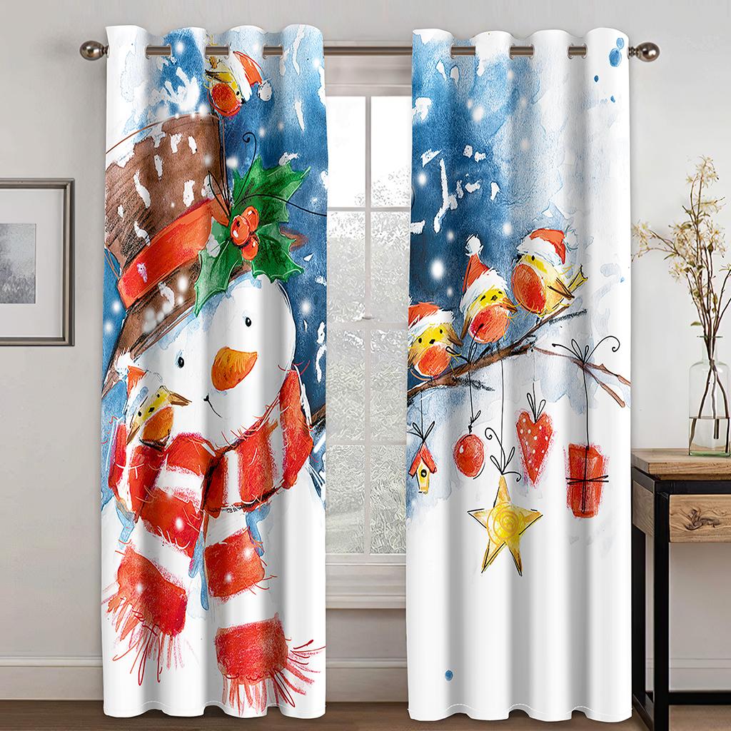 Weihnachtsdekoration Vorhang 3D Cartoon Weihnachtsmann Weihnachtsbaum Polyester Tuch Vorhang Schneemann Muster Festliche Atmosphäre