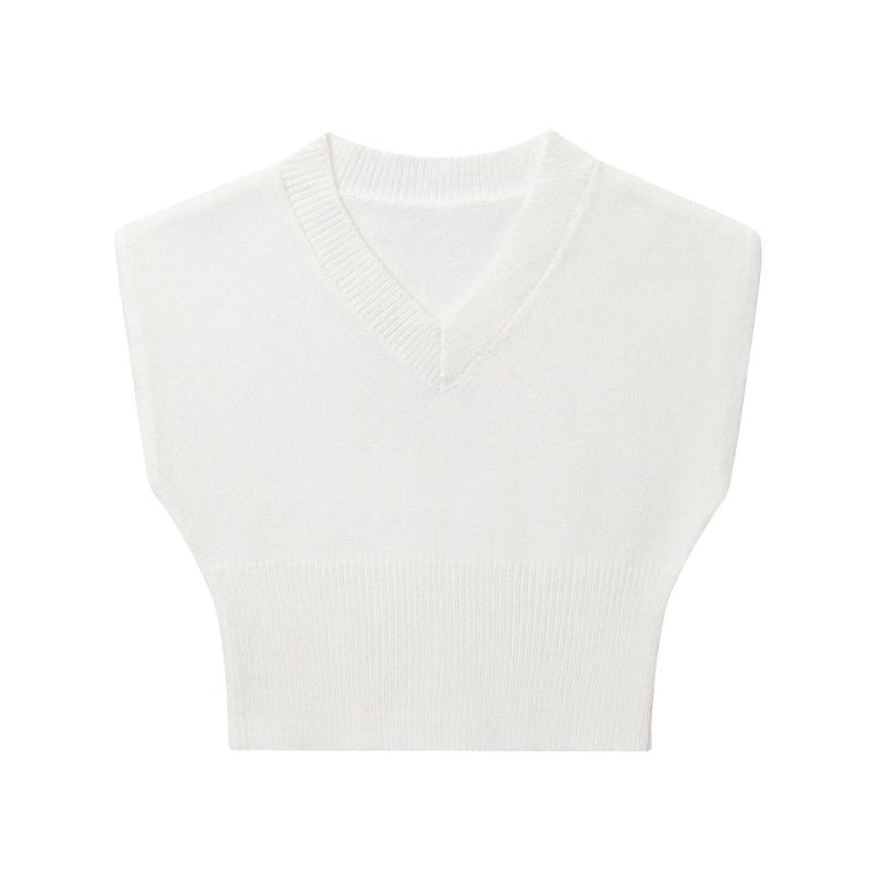 

Zbzr Spring New Women clothes Western Style Fashion Design Sense Plain Stitch V-neck Sleeveless Short Vest 5536125 White L