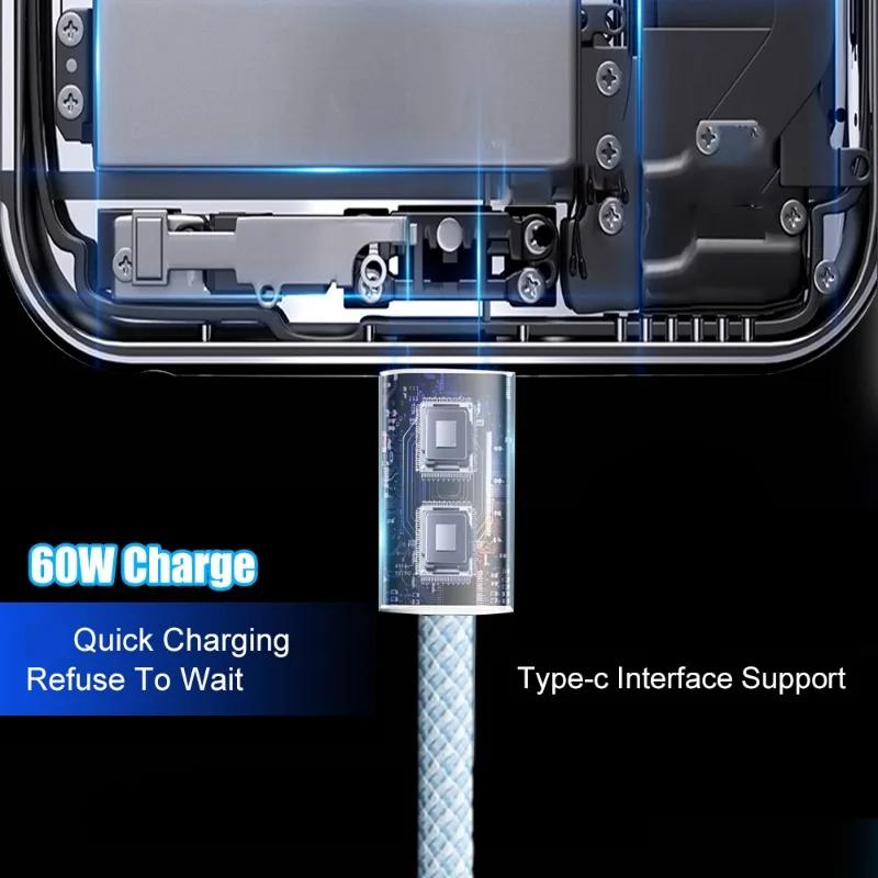 PD 60W Dual USB Type C Data Cable For iPhone 15 Pro Max 15 Plus Phone Fast Charging Nylon Braided Cable For Samsung Xiaomi OPPO