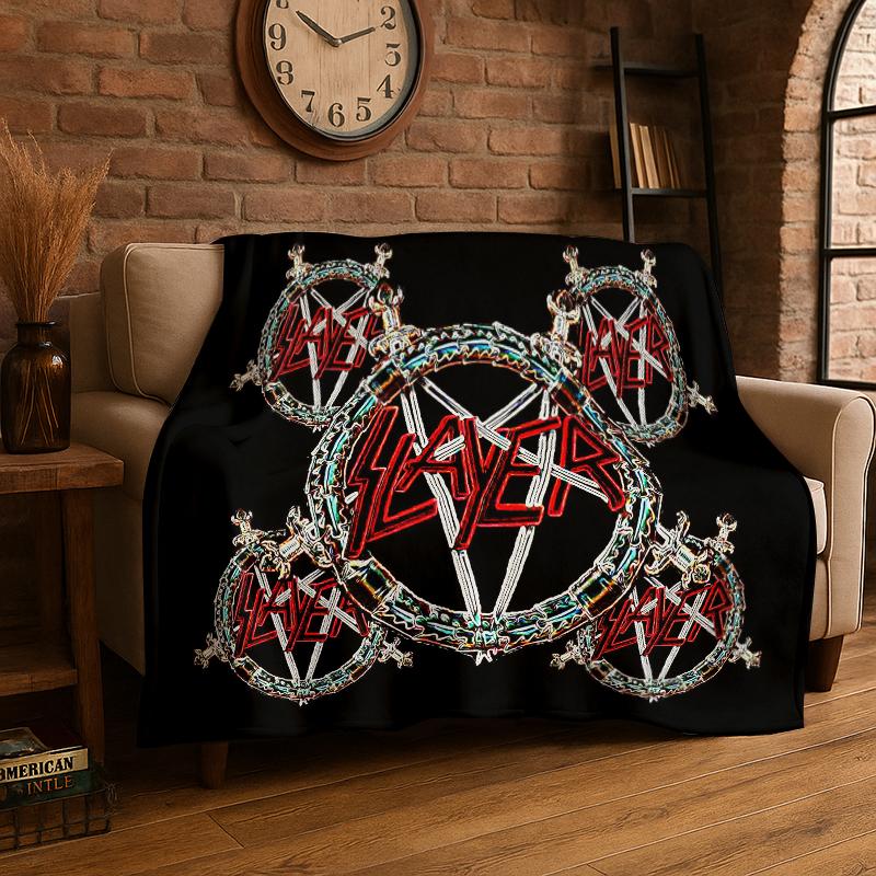 Retro Slayer Heavy Metal Rcck Band Zeichen Flanelldecke Weiche Warme Überwurfdecke für Schlafzimmer Wohnzimmer Bett Reise Picknick Geschenk