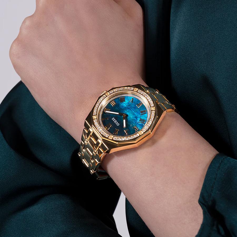 Guess Blue-Green Dial Gold Strap Ladies' Quartz Watch - GW0770L2