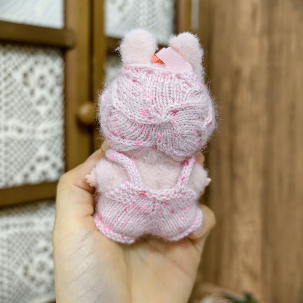 [Cloth Only] 10cm Doll Clothes Handmade Knitted Overalls and Hat Set Sweet and Cute Style Cartoon Toy