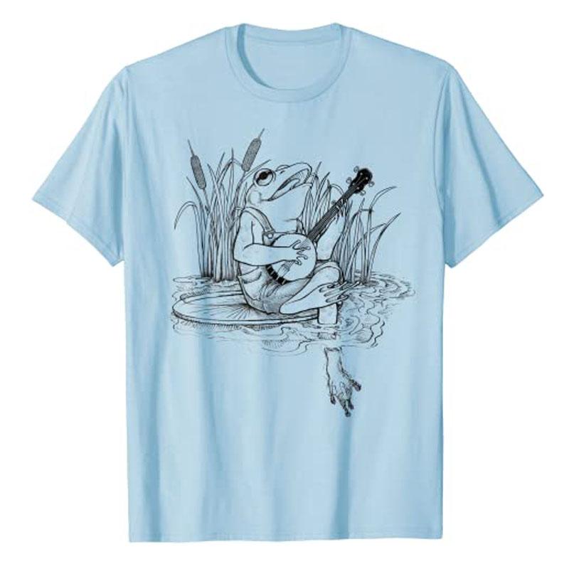 Cottagecore Aesthetic Frog Playing Banjo Cute TShirt Women Unisex Music Lover Clothing Humor Funny Comic Cartoon Graphic Tee Tops