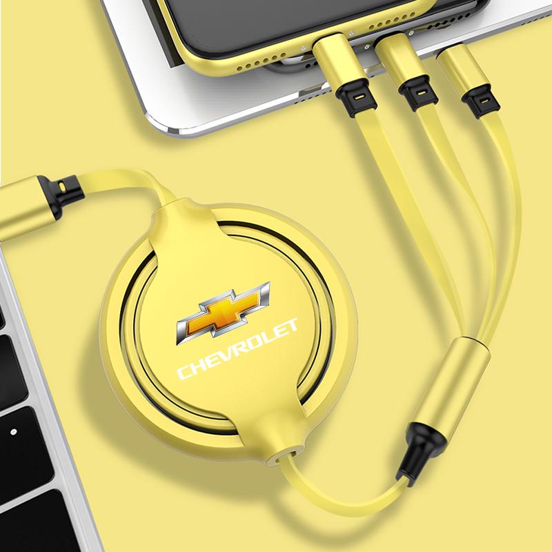 1Pcs 3 in 1 USB Car Charging Cable Retractable Charger Cable For Chevrolet Sail Onix Corsa Aveo Captiva Sonic Spark S10 Tracker Trax Colorado Malibu