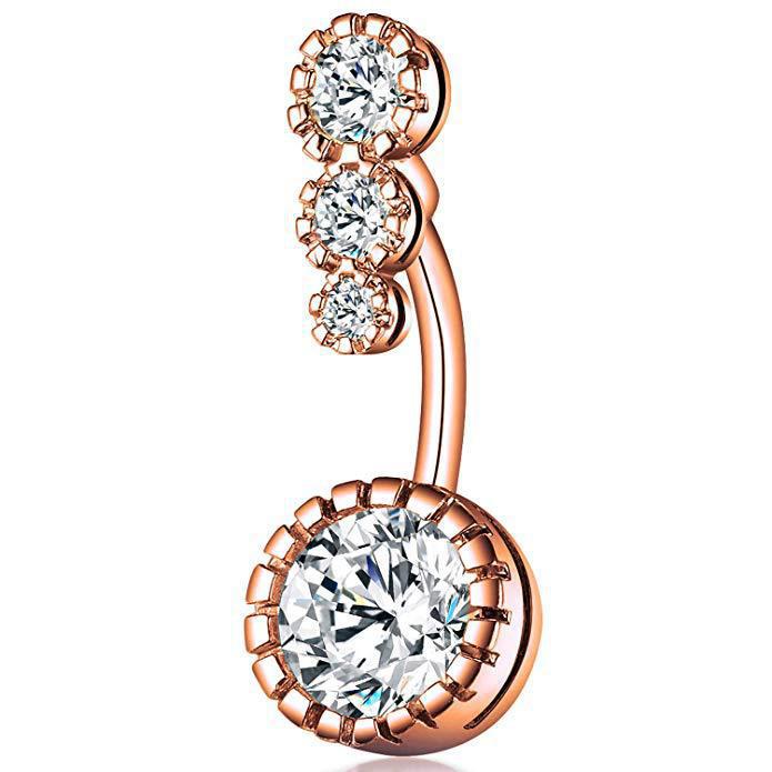 Exotic Butterfly Heart Bow Zircon Inlaid Navel Ring, 316 Stainless Steel, European & American Style