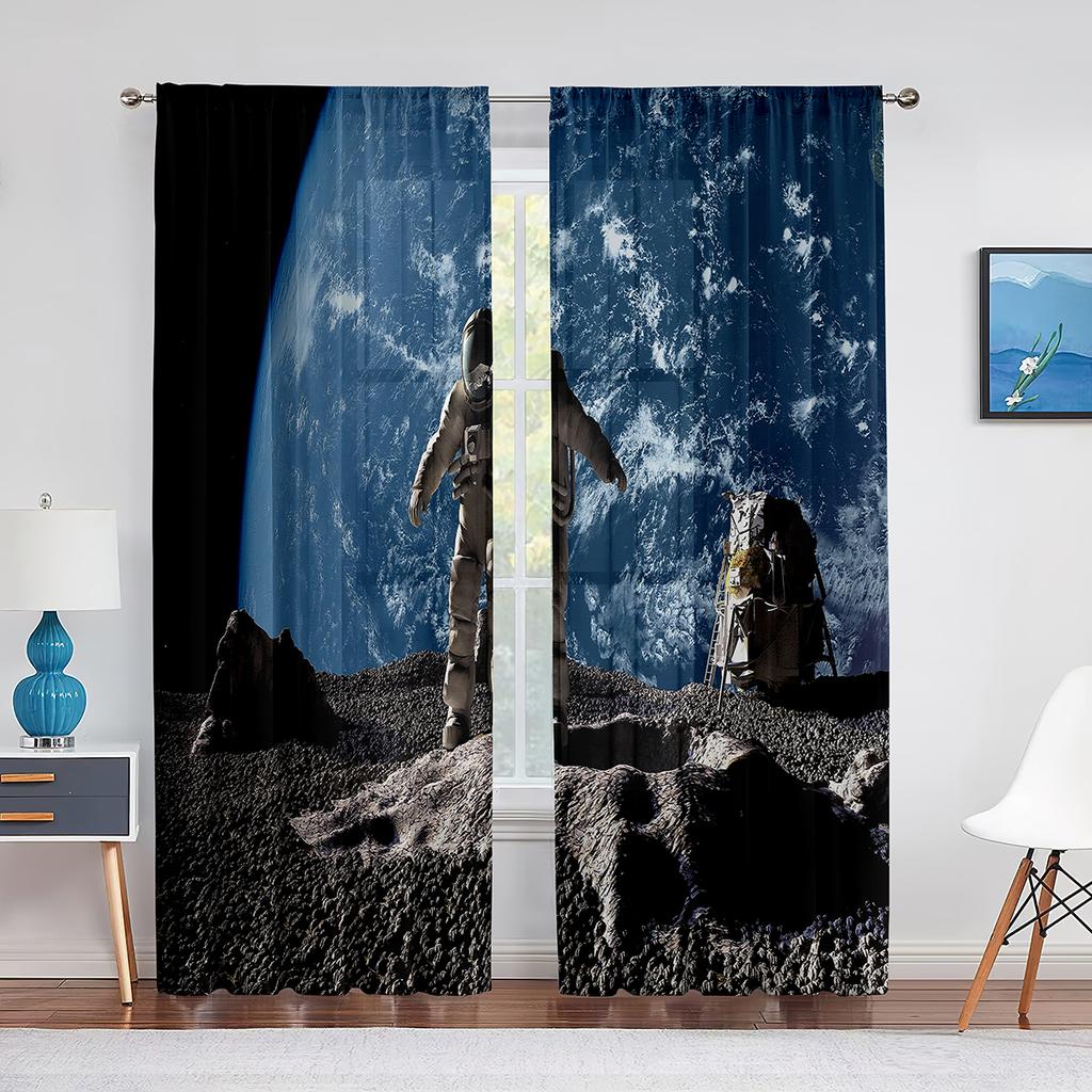 Floating Astronaut In Space Nebula Tulle Curtains for Living Room Bedroom Kitchen Decor Sheer Voile Curtains Window Treatment