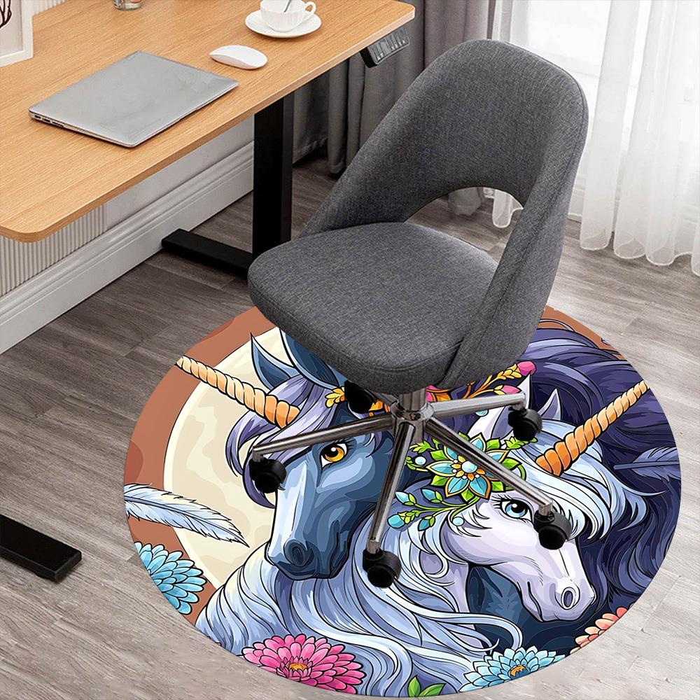 1pc Unicorn Flowers Round Chair mat Area Rug - Non-Slip, Floor Mat for Office, Bedroom, and Indoor Decor c1125419