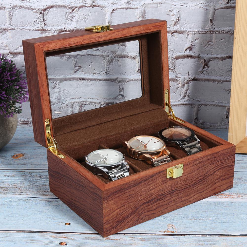 Tre 3-roms klokkevisningsboks gjennomsiktig vindu sklisikker klokkeoppbevaringsboks