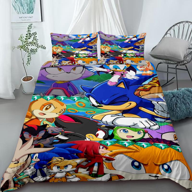 Sonic Duvet Cover for Kids Cool Bedding Set, Duvet Cover for Bedroom Decor Soft and Comfortable Twin, Double, Queen, King