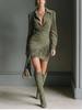 Popular 2026 Western Denim Style Suede Fringed Slim Long Sleeve Dress