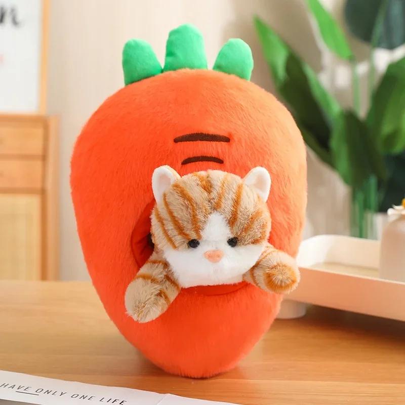 Cartoon Avocado Banana Strawberry Carrot Cat Plush Toy Cute Fruit Kitty Pillow Stuffed Accompany Doll Room Decor Birthday Gift