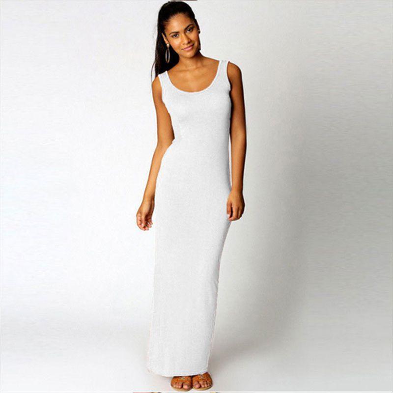 Bodycon Sleeveless Women Maxi Dress Oneck Casual Beach Long Tank Sundress