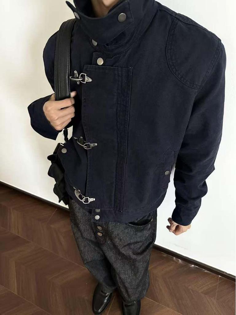 Men's Retro Patchwork Airplane Buckle Jacket