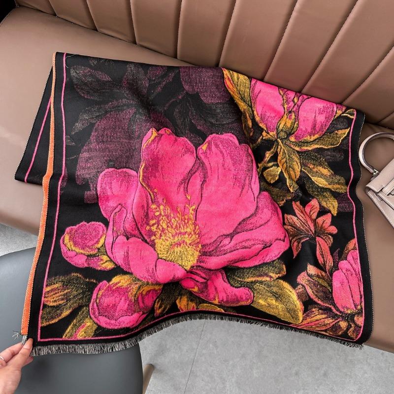 Autumn and winter imitation cashmere versatile cold scarf women's fashion elegant big flower hair pulling scarf thickened warm shawl