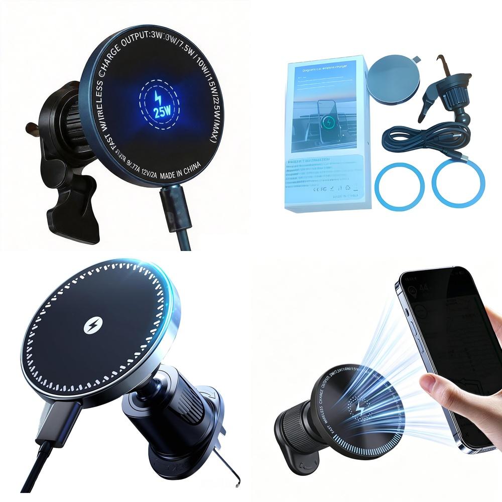 Powerful 25W 15W Wireless Magnetic Car Charger Magnet Air Vent Mount Holder for Rough Road Trips with Advanced Heat Dissipation