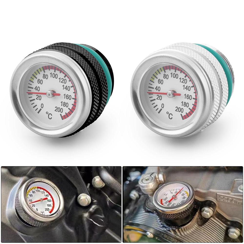 M30x1.5 Motorcycle Fuel Tank Caps With 0-200℃ Oil Temperature Gauge Pointers Dial Meter Black/Silver Gauge