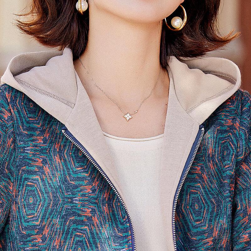 Pastor 2025 Autumn Zipper Hooded Cardigan Jacket for Middle-Aged Women