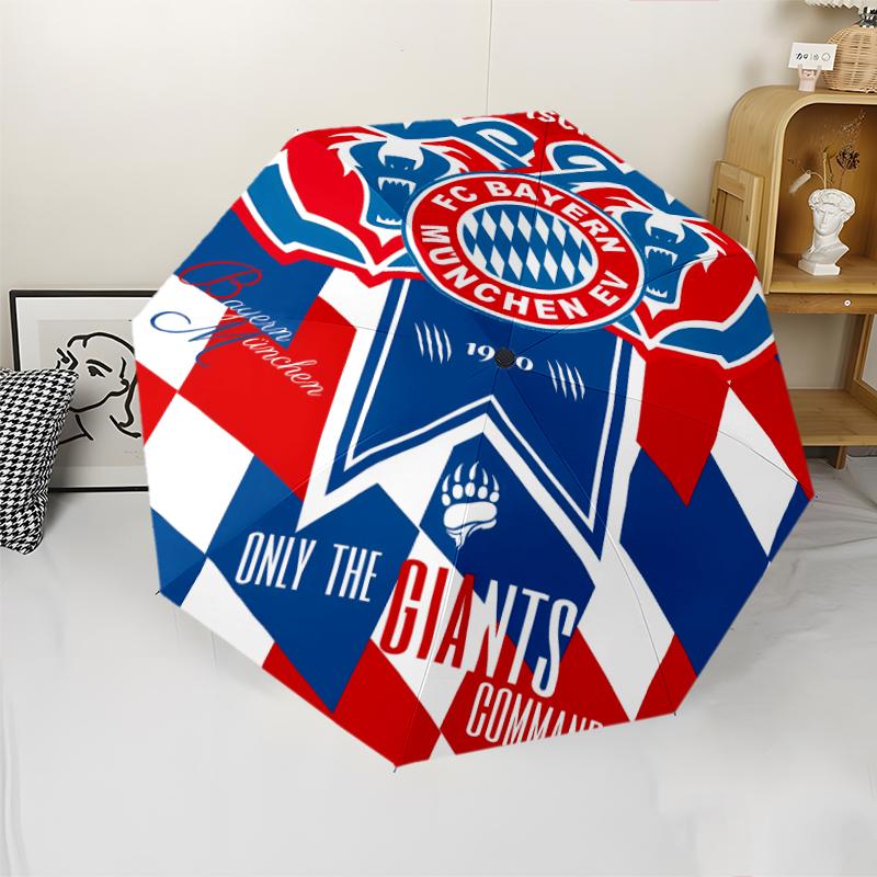 FC Bayern München Logo Print Automatic Umbrella, 8 Rib Iron Frame, Plastic Handle, Suitable for Outdoor Travel &Daily , Ideal Gift