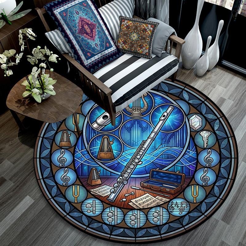 Music Instruments Harmony Round Area Rug Under Office Chairs Bedroom Living Room Home Decor 80cm x 80cm