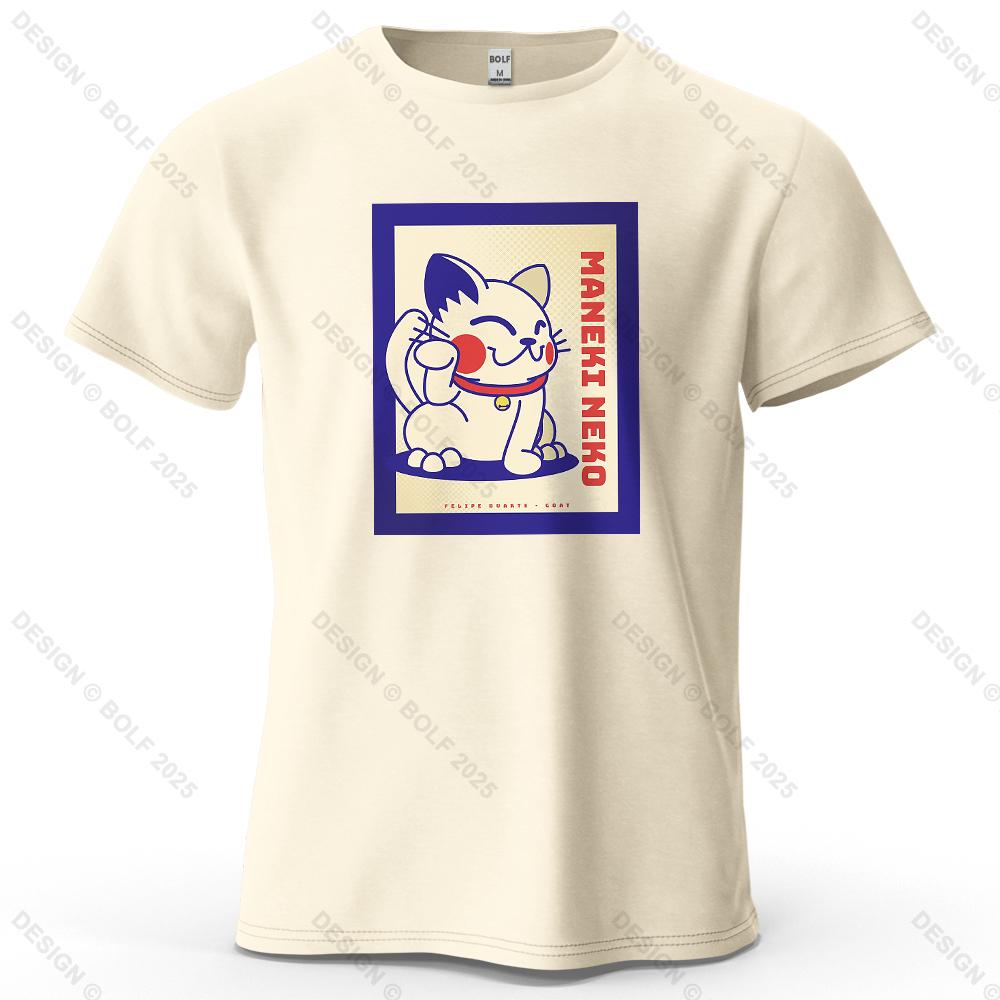 

Maneki Neko Cute Printed Men s T-Shirt 100% Cotton Oversized Lucky Graphic Tees for Women Tops Tees Streetwear 4XL