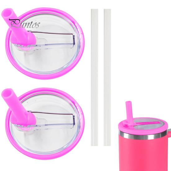 2Pcs 40 Oz Tumbler Flip Straw Lid Replacement Leak-Proof Spill Resistant Lids BPA-Free Reusable Cover for Cup