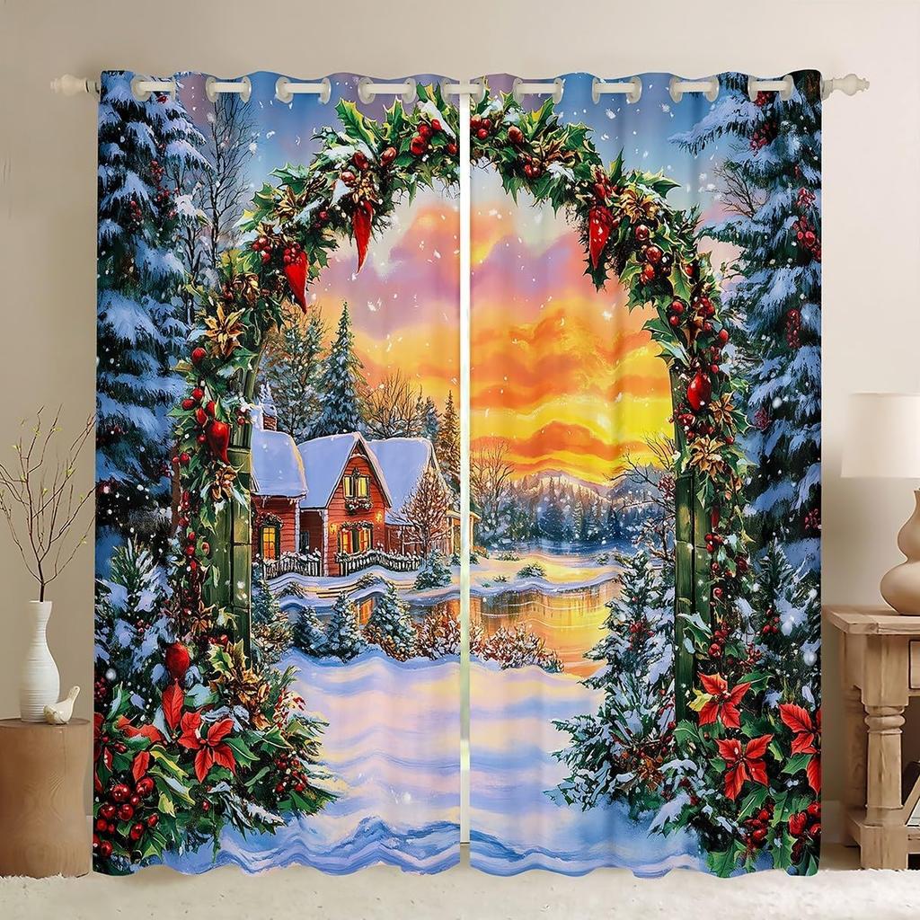 Christmas Elk Curtains Theme Curtain Boys Girls New Year Bedroom Dorm Decor Winter Window Blackout Polyester Ideal For