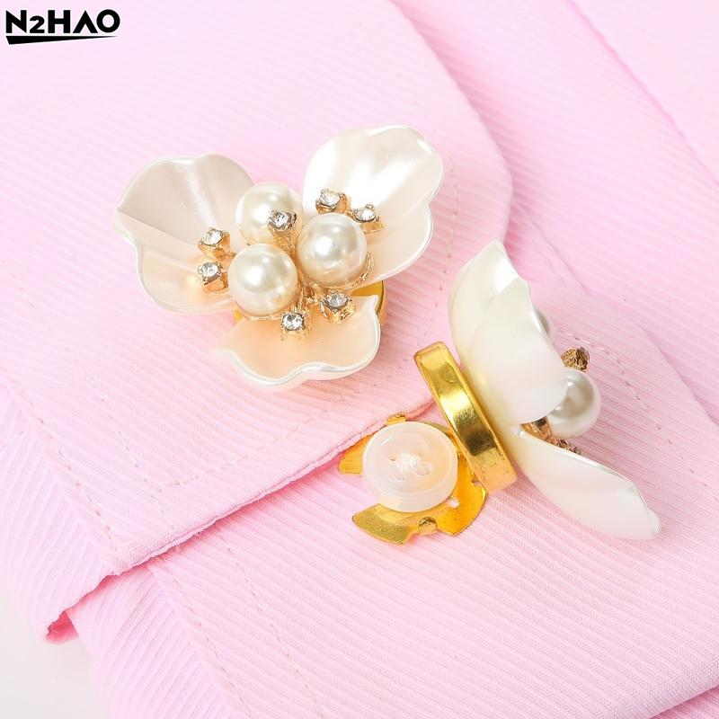 Perlenblumen-Knopfabdeckung Strassbesetzte Clips Abnehmbare Manschettenknöpfe Knopfabdeckung Für Damen Hemden Basteln DIY