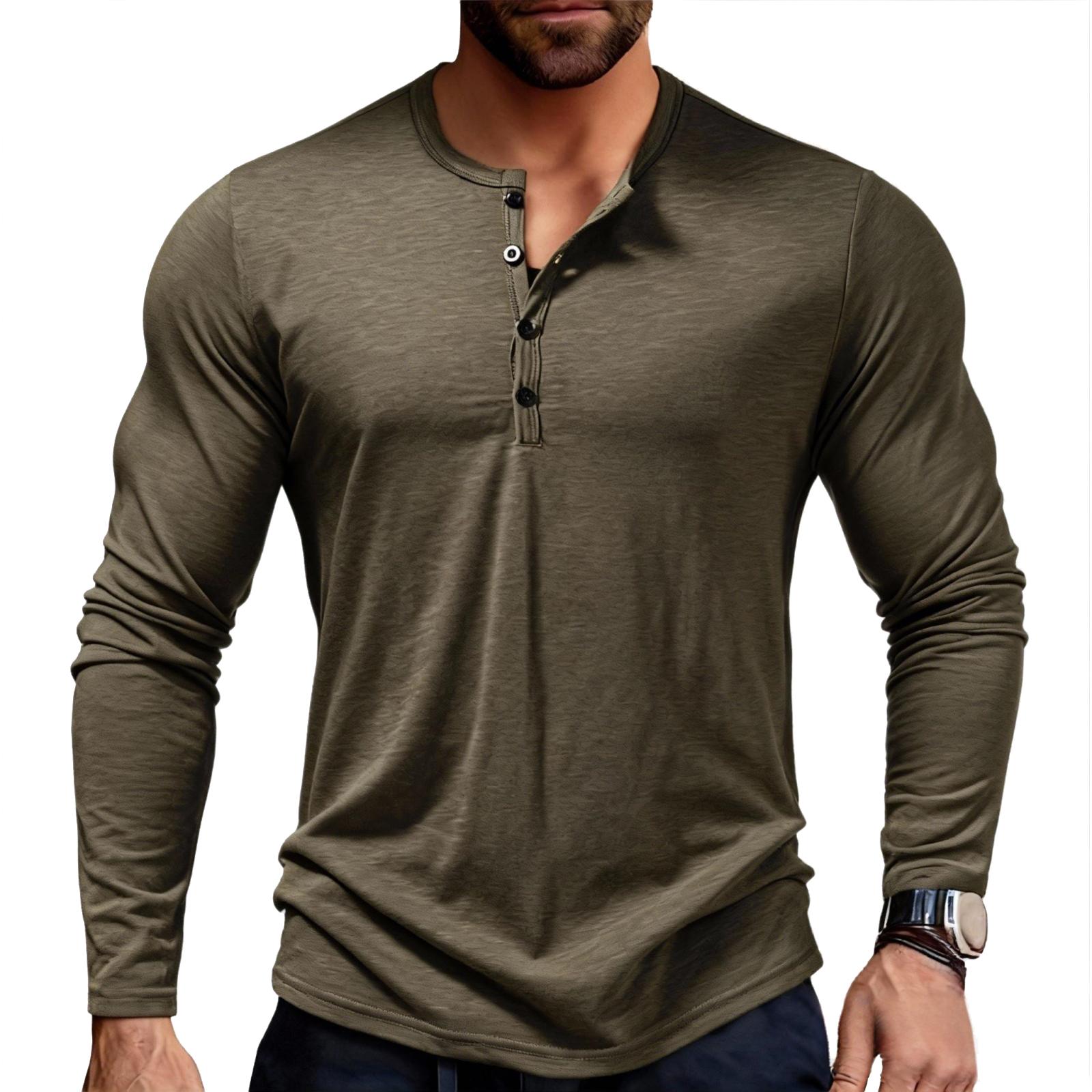 Men s Solid-color Casual -joint Cotton V-neck Long-sleeved T-shirt Top L