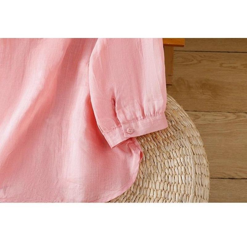 Retro Cotton and Linen Embroidered Shirt Women's Summer Western Style Thin Linen Small Shirt Three-quarter Sleeve Top