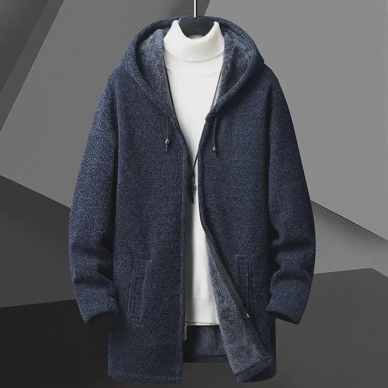 Chenille Hooded Knit Cardigan Long Sweater Coat Trend