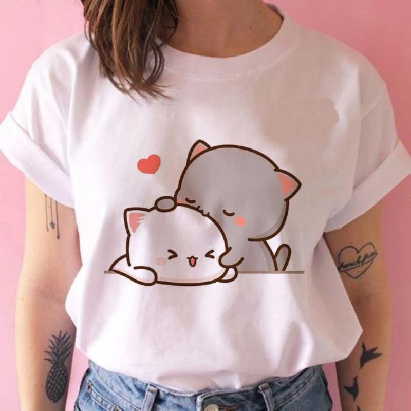 Peach Cat Peachcat Print Women T Shirt Girl Graphic Printed Fashion Harajuku 2023 Streewear Clothes Causal Female Y2K Tops Tee