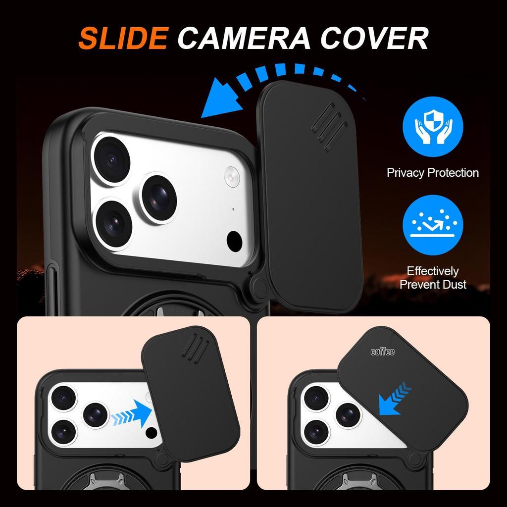 Funda Compatible para iPhone 17 PRO: Cubierta de Lente, Soporte Magnético de 360°, Diseño a Prueba de Caídas para Modelos 15-16