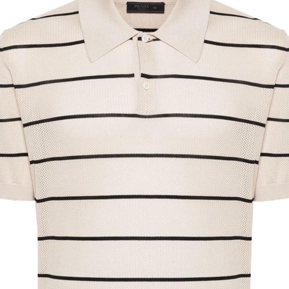 PRADA Short-Sleeved Striped Open-Knit Polo Shirt UMB731-14B9-F0304-S-OOO